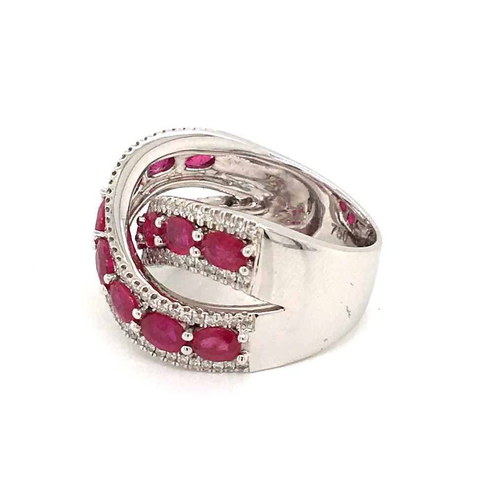 0.48 Diamonds and 2.88 Ruby Double Band Ring on White Gold Italy with box For Sale 1
