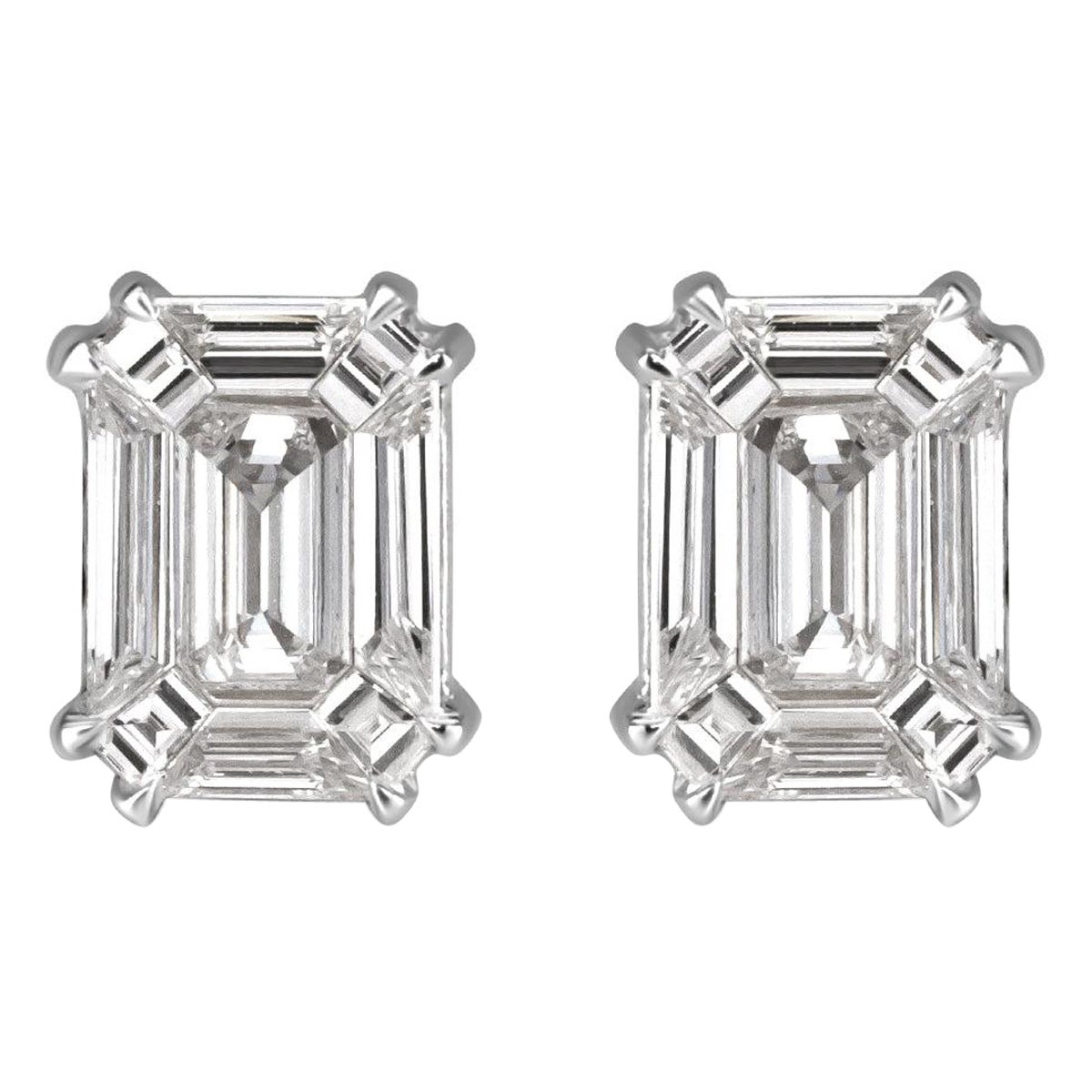 0.48ct Emerald Cut Mosaic Diamond Stud Earrings