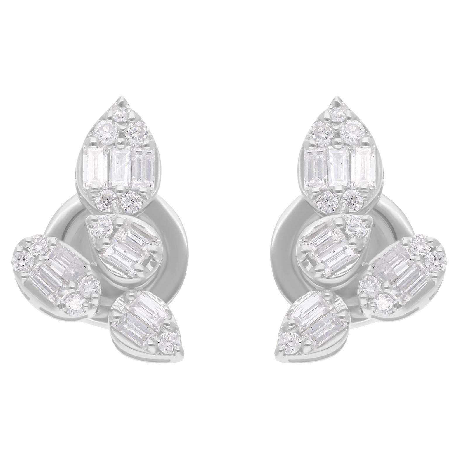 0.48Ct Natural SI/H Diamond Stud Earrings 18K White Gold Fine Jewelry