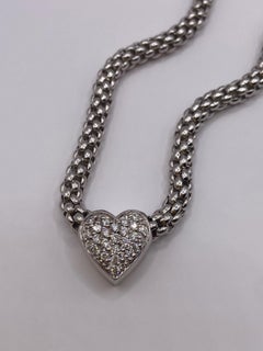 0.48ct Pave Diamond Heart Pendant & Rope Chain in 18KT White Gold