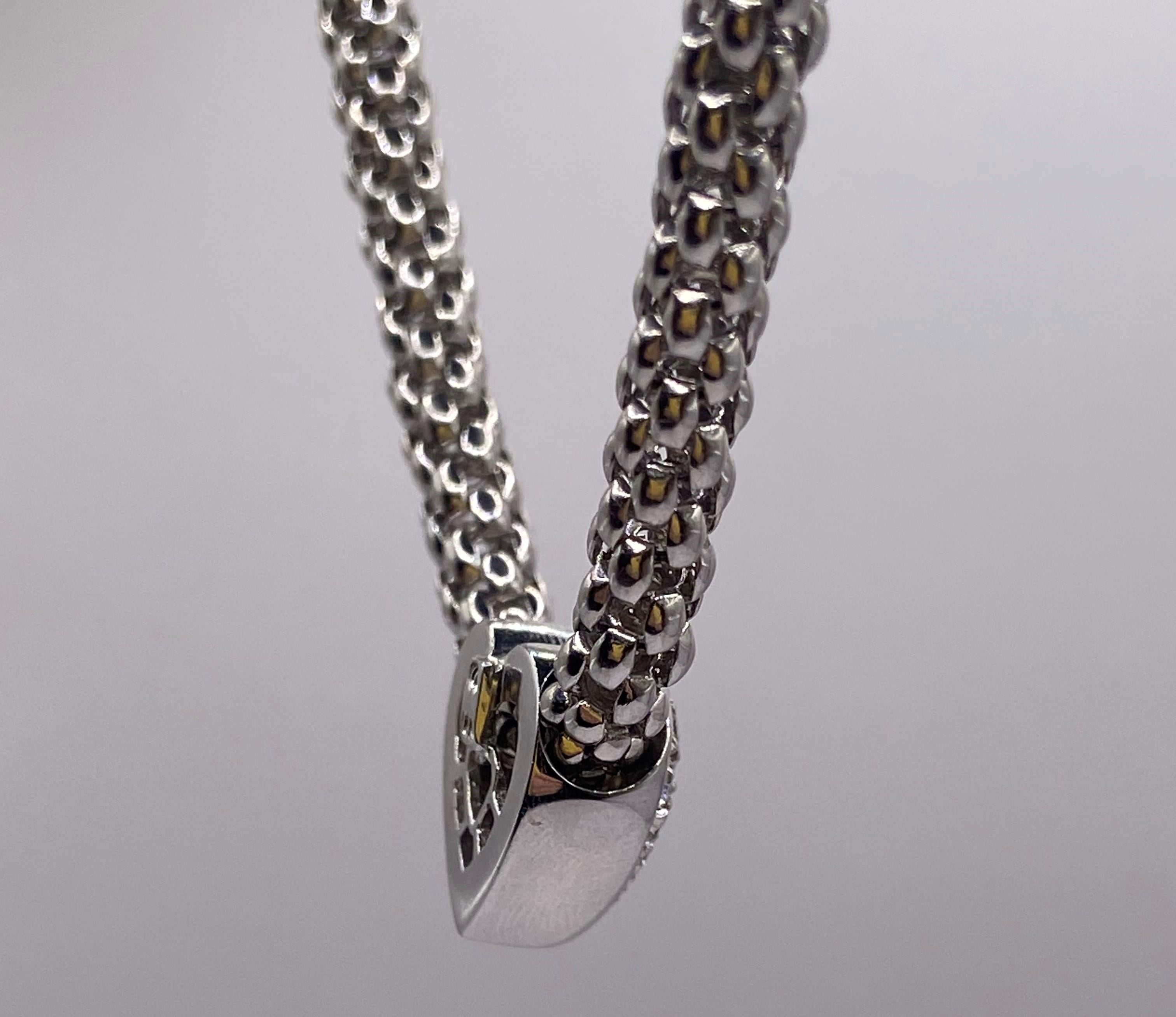 Pendentif coeur en or blanc 18KT avec diamant pave de 0,48ct et chaîne en corde Neuf - En vente à New York, NY
