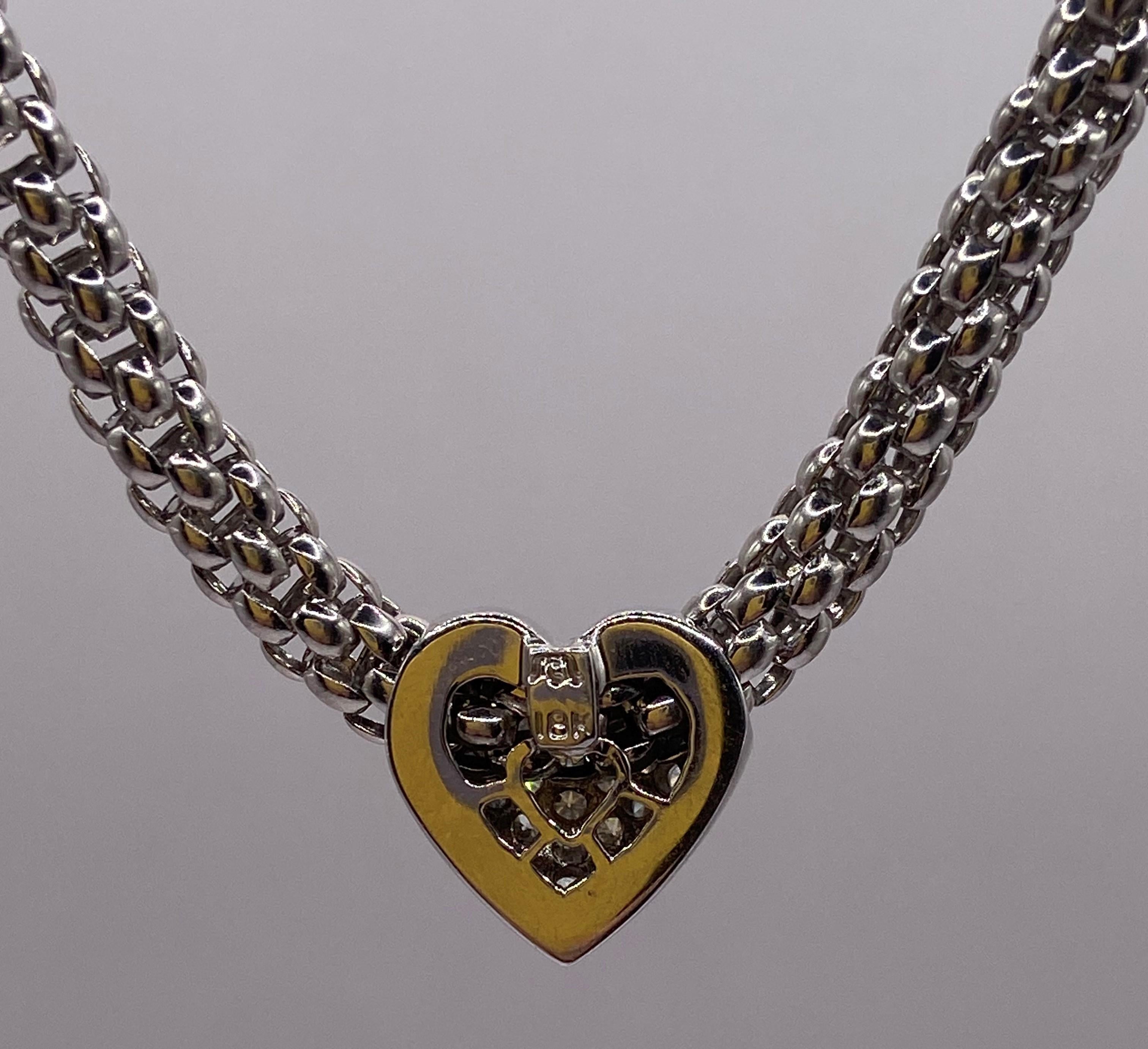 0.48ct Pave Diamond Heart Pendant & Rope Chain in 18KT White Gold For Sale 1