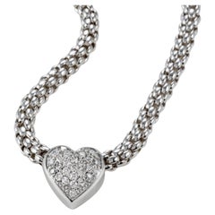 Used 0.48ct Pave Diamond Heart Pendant & Rope Chain in 18KT White Gold
