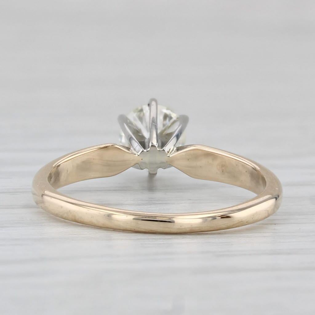 Taille ronde Bague de fiançailles solitaire en or jaune et blanc 14 carats avec diamant rond de 0,48 carat, taille 5 en vente