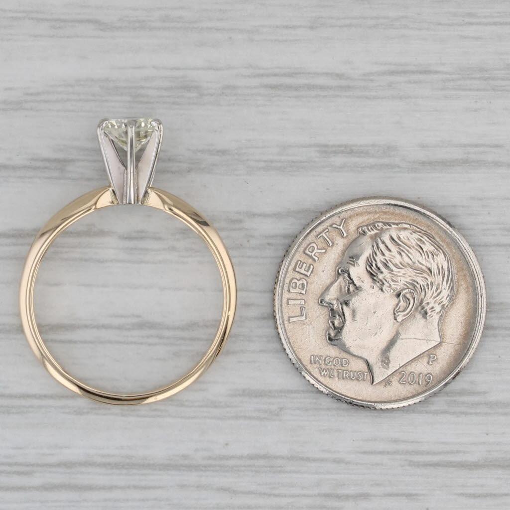 Bague de fiançailles solitaire en or jaune et blanc 14 carats avec diamant rond de 0,48 carat, taille 5 en vente 2