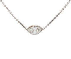 0.48ct Sideways Marquise Diamond Bezel Set Solitaire Pendant Necklace in 14K