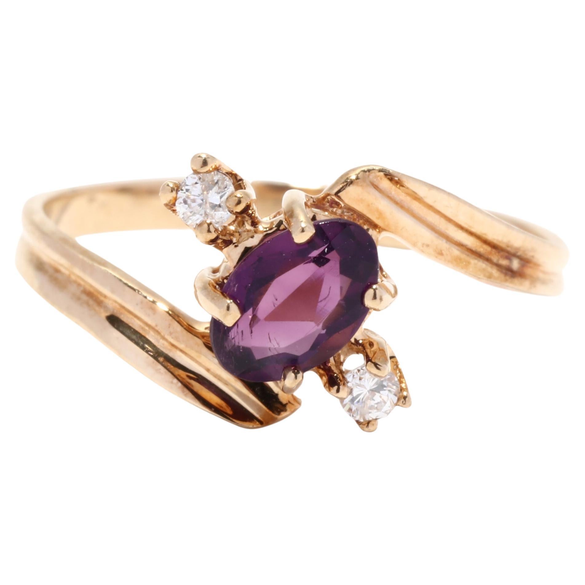 0.48ctw Amethyst Diamond Bypass Ring, 10KT Yellow Gold