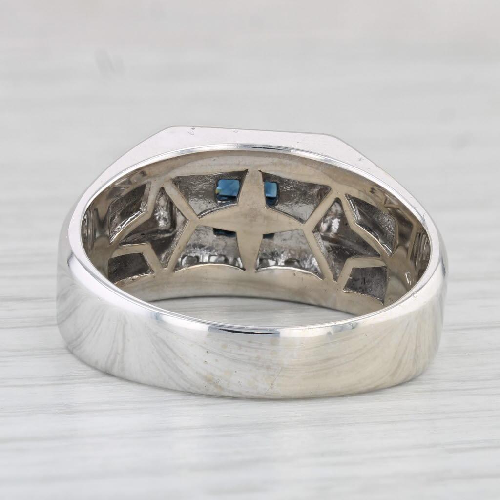 0.48ctw Blue Sapphire Diamond Ring 14k White Yellow Gold Men's For Sale 2