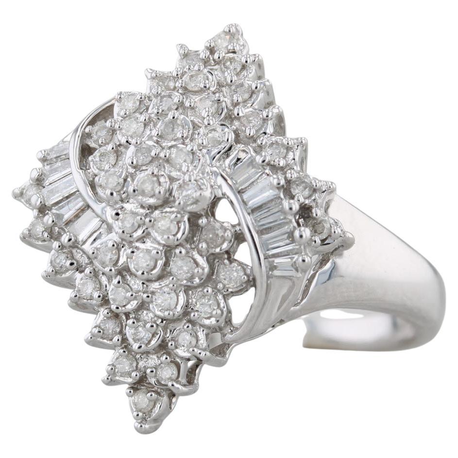 0.48ctw Diamond Cluster Cocktail Ring 14k White Gold Size 7.25 en vente