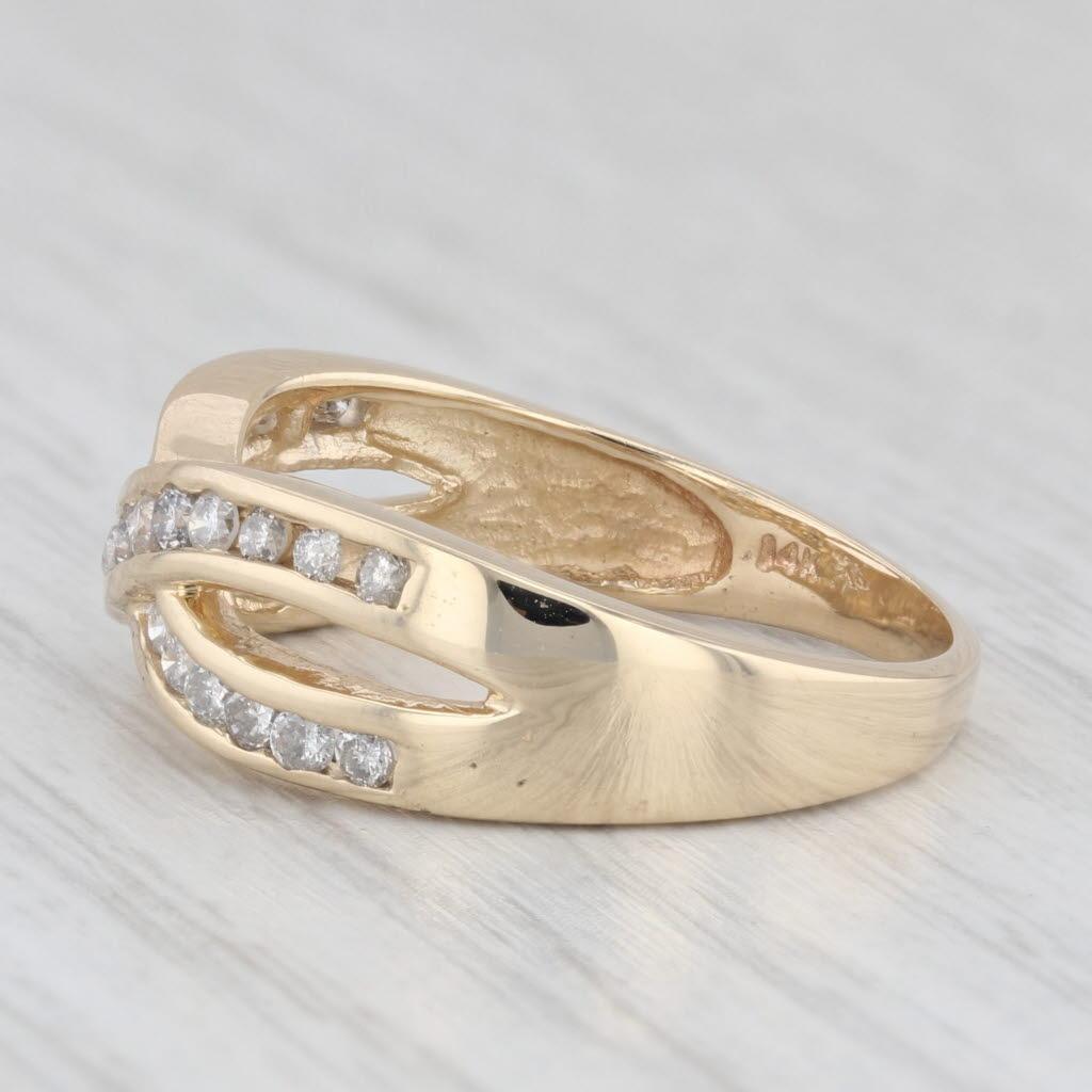 0.48ctw Diamond Criss Cross Ring 14k Yellow Gold Wedding Anniversary Band In Good Condition For Sale In McLeansville, NC