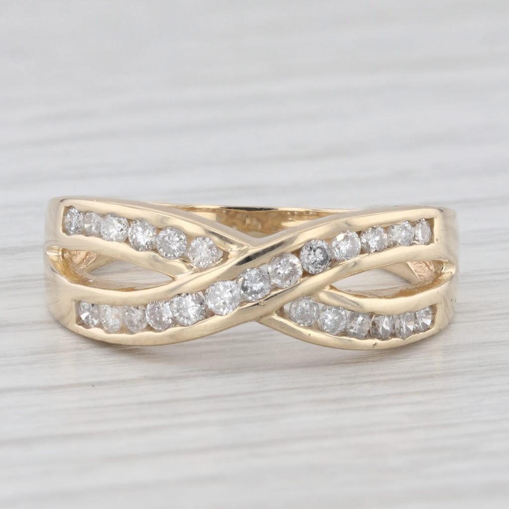 0.48ctw Diamond Criss Cross Ring 14k Yellow Gold Wedding Anniversary Band For Sale 1