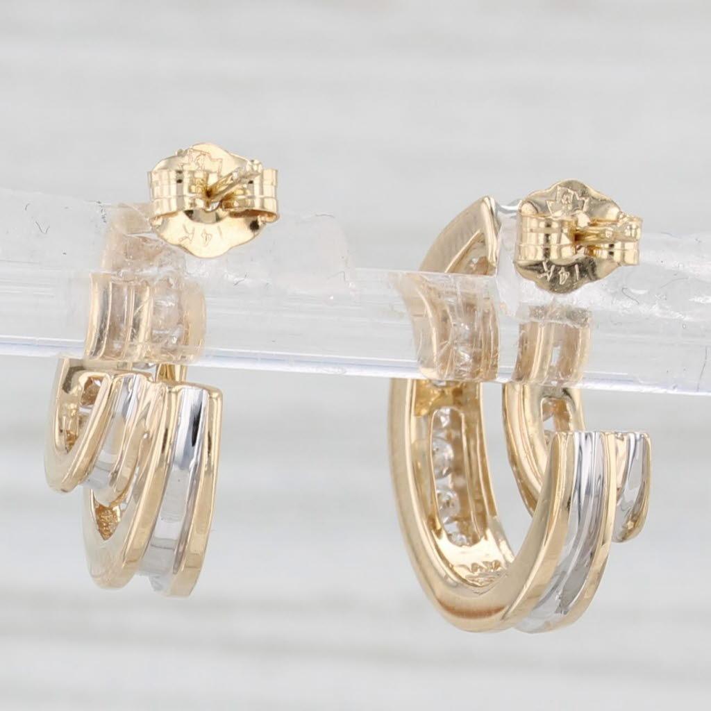 0.48ctw Diamond J-Hook Double Hoop Earrings 14k Yellow Gold Small Drops In Good Condition In McLeansville, NC