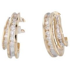 0.48ctw Diamond J-Hook Double Hoop Earrings 14k Yellow Gold Small Drops