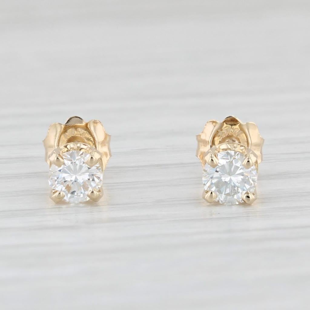 Round Cut 0.48ctw Diamond Stud Earrings 14k Yellow Gold Round Solitaire Studs For Sale