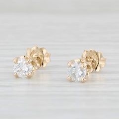 Clous d'oreilles solitaires ronds en or jaune 14 carats avec diamants 0,48 carat