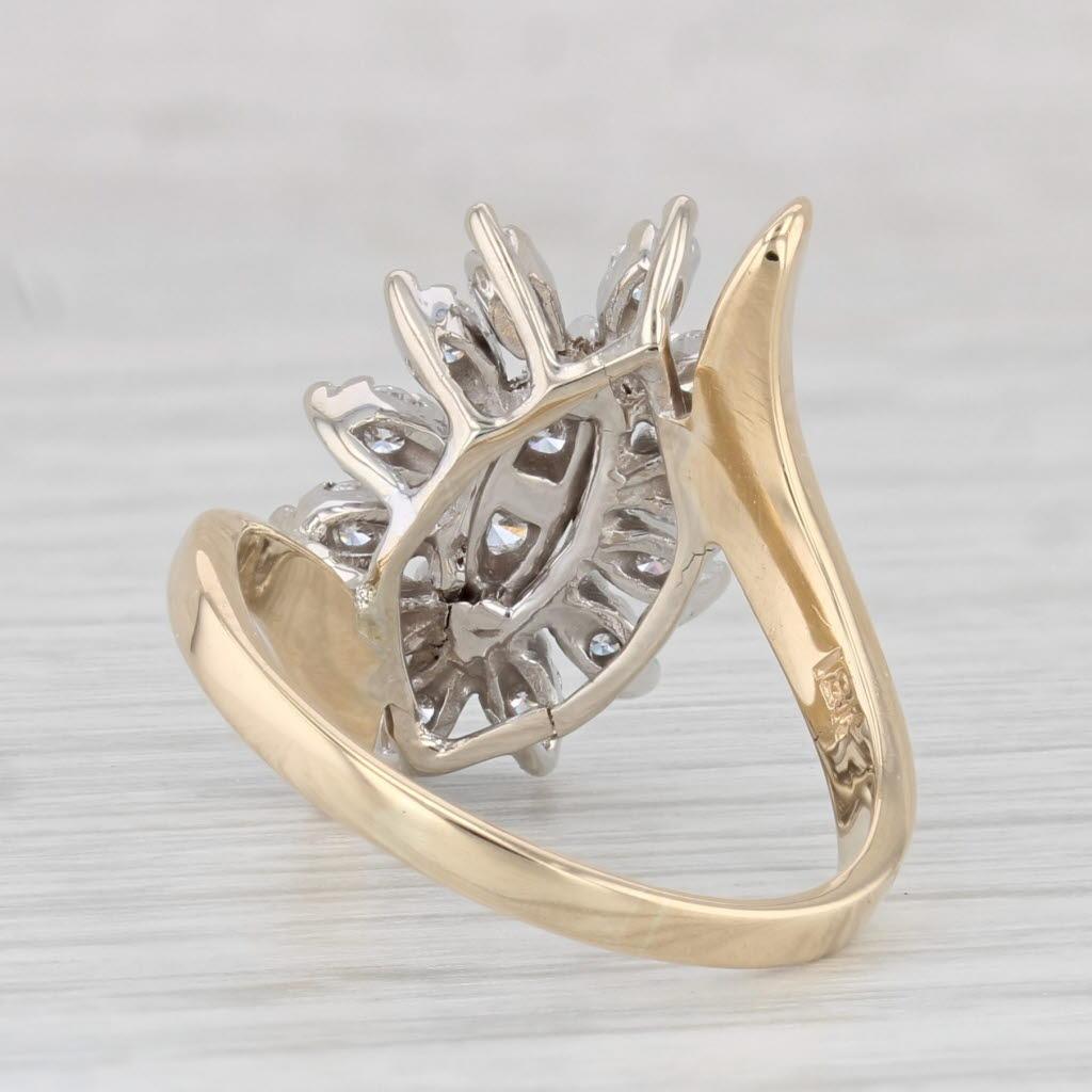 0.48ctw Vintage Cluster Diamond Ring 18k Gold Bypass Size 7 For Sale 1