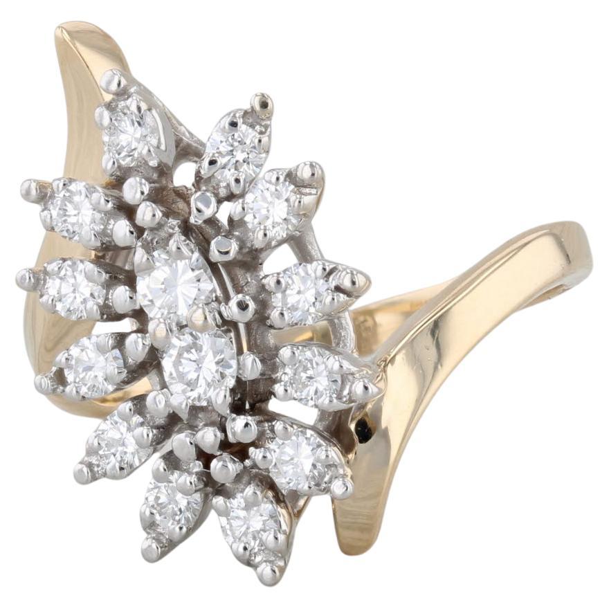 0.48ctw Vintage Cluster Diamond Ring 18k Gold Bypass Size 7 For Sale