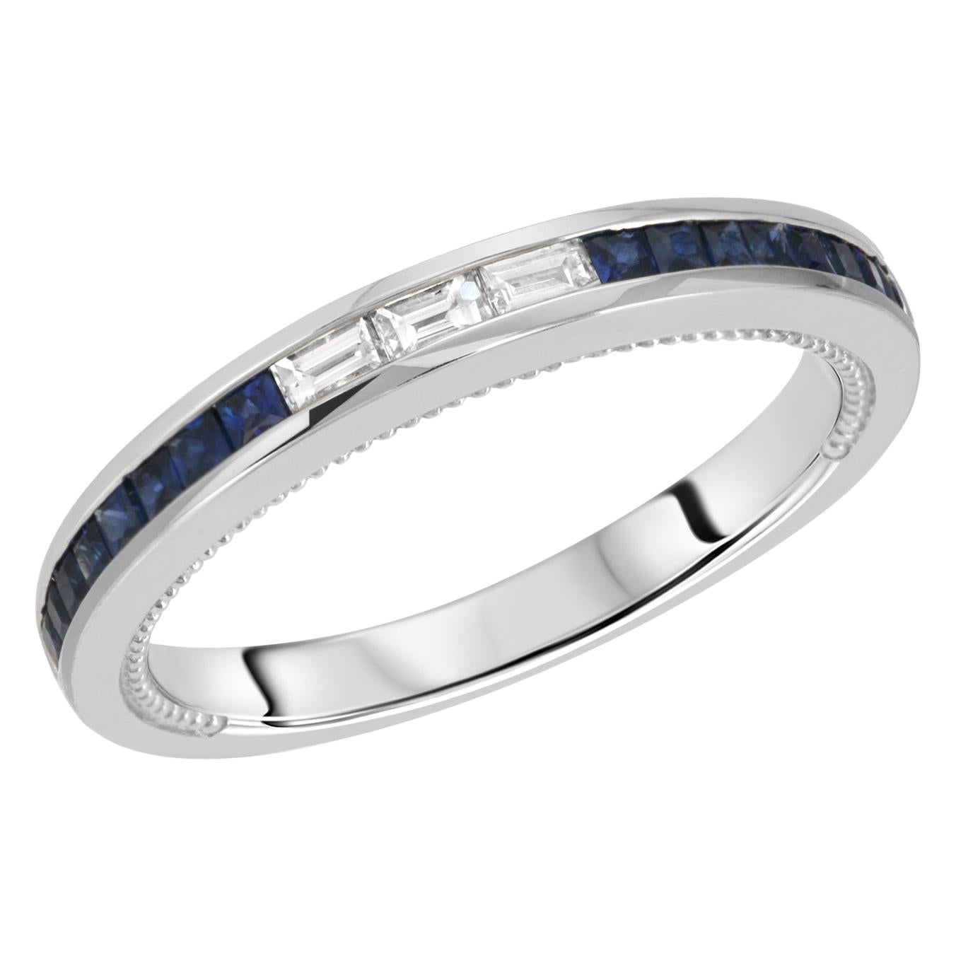 0.49 Carat Blue Sapphire and 0.15 Carat Diamonds in 18 Karat Gold Band Ring For Sale