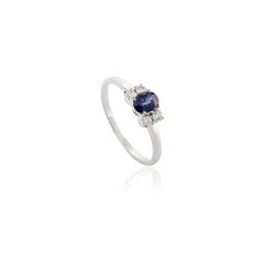 0.49 Carat Blue Sapphire and Diamond Everyday Ring in 14k Solid White Gold