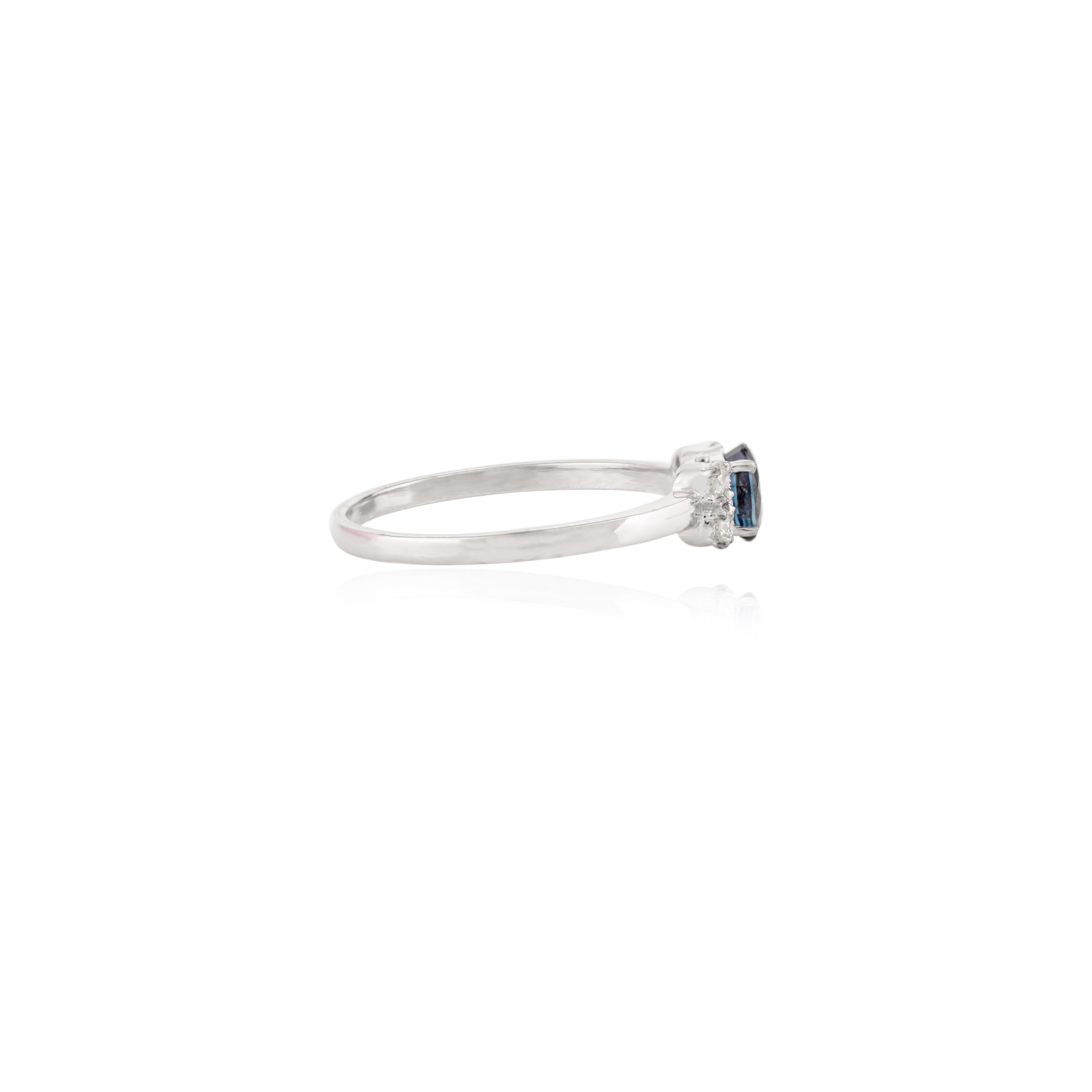 For Sale:  0.49 Carat Blue Sapphire and Diamond Everyday Ring in 14k Solid White Gold 3