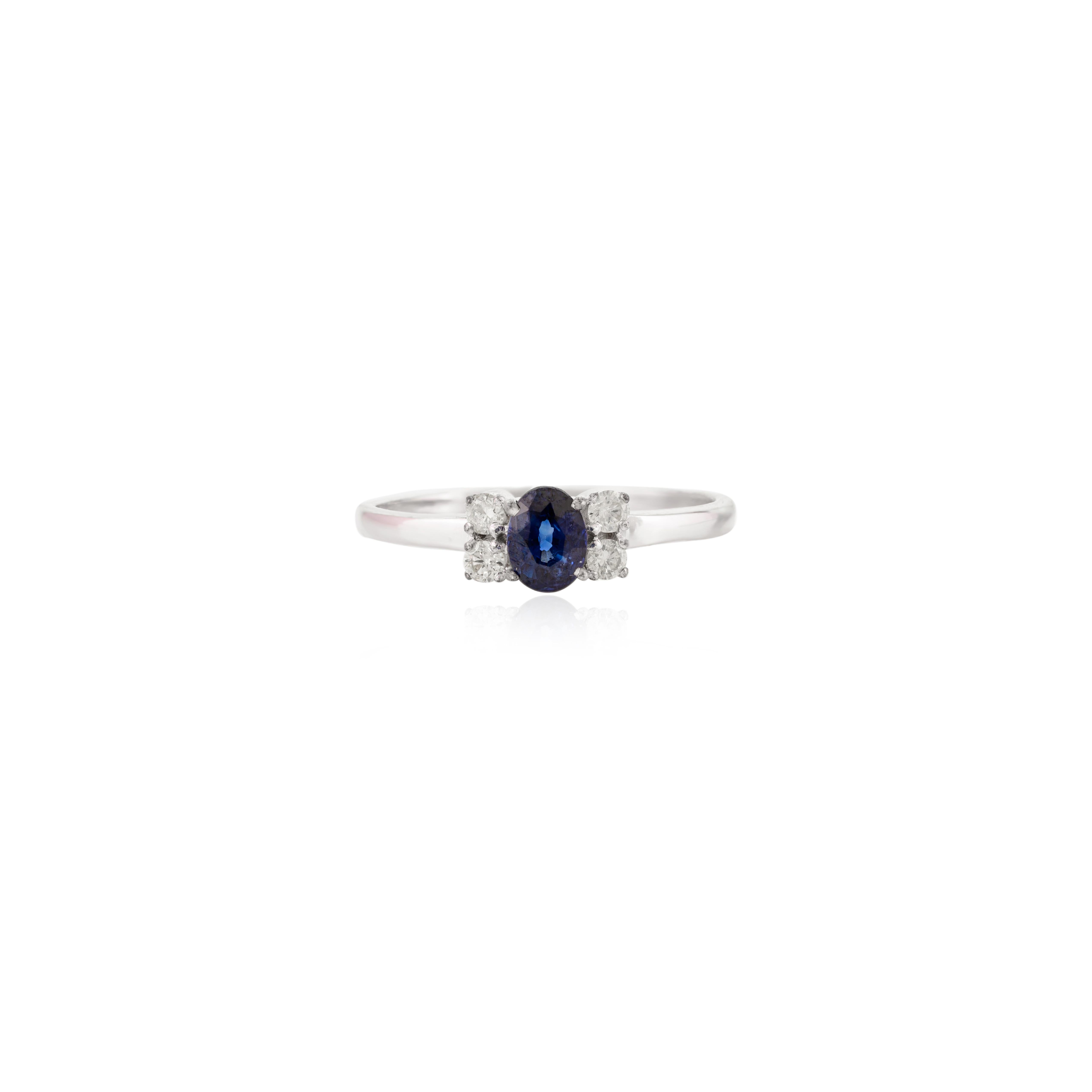 For Sale:  0.49 Carat Blue Sapphire and Diamond Everyday Ring in 14k Solid White Gold 5