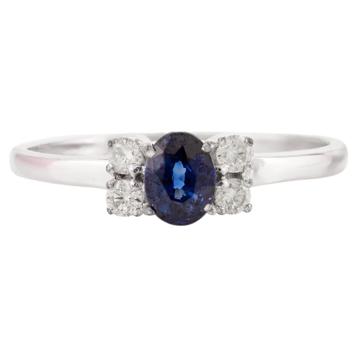 0.49 Carat Blue Sapphire and Diamond Everyday Ring in 14k Solid White Gold