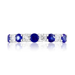 0.49 Carat Brilliant Cut Sapphire Diamond 9 Stone Wedding Band 14K White Gold