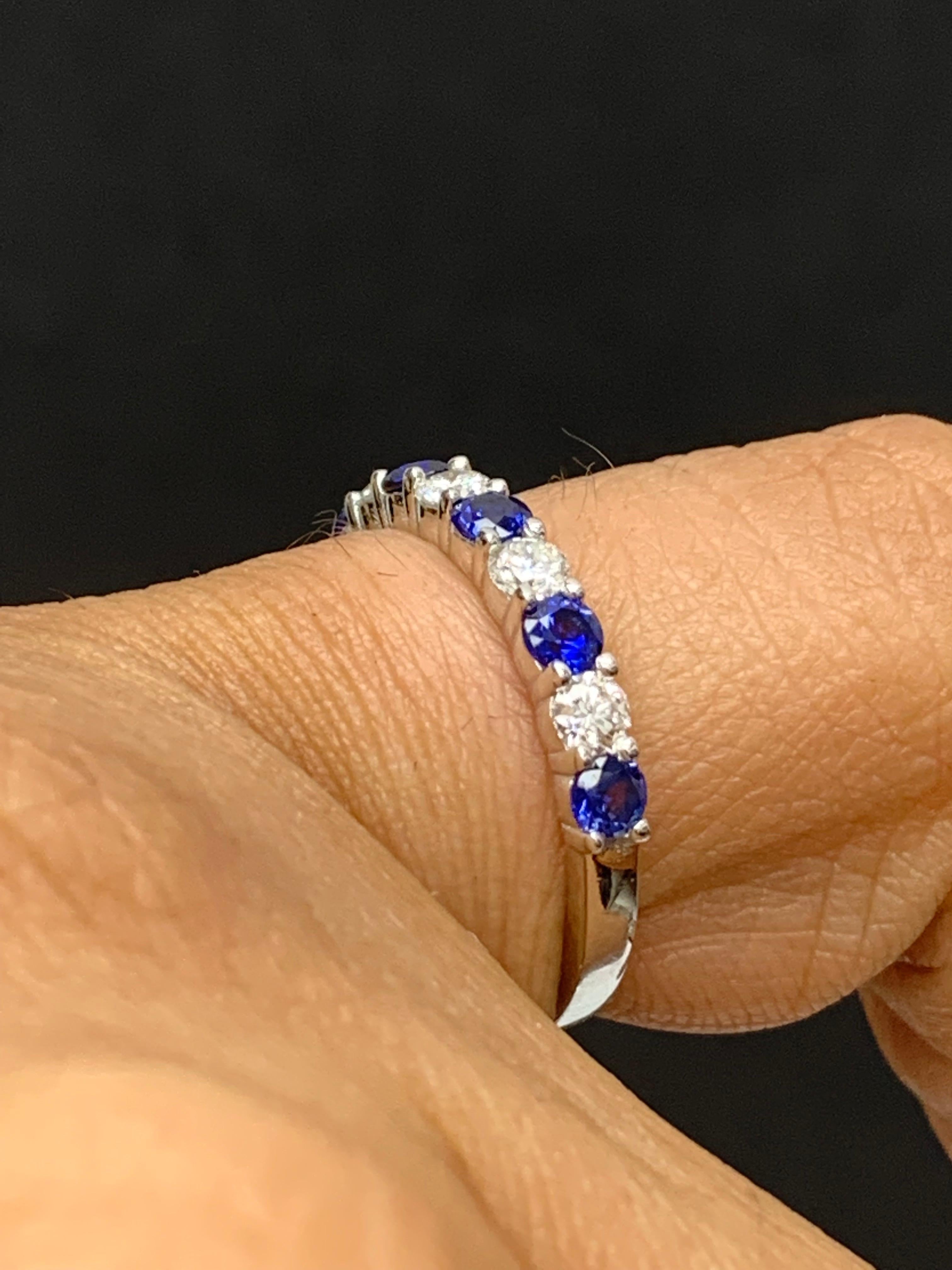 0.49 Carat Brilliant Cut Sapphire Diamond 9 Stone Wedding Band 14K White Gold For Sale 2