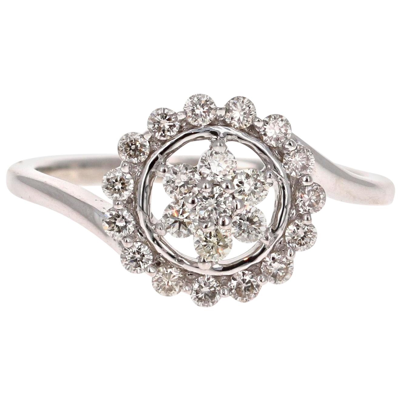14 Karat White Gold 0.49 Carat Diamonds Fancy Cluster Ring For Sale at ...