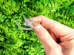 0.49 Carat Diamond and Ruby 9k Yellow Gold Swallow and Moon Brooch Circa 1870