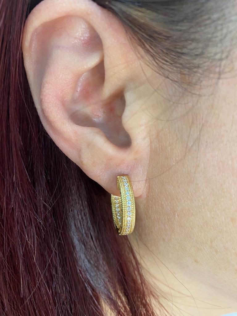 Contemporary 0.50 Carat Diamond Hoop Earrings in 18K Yellow Gold