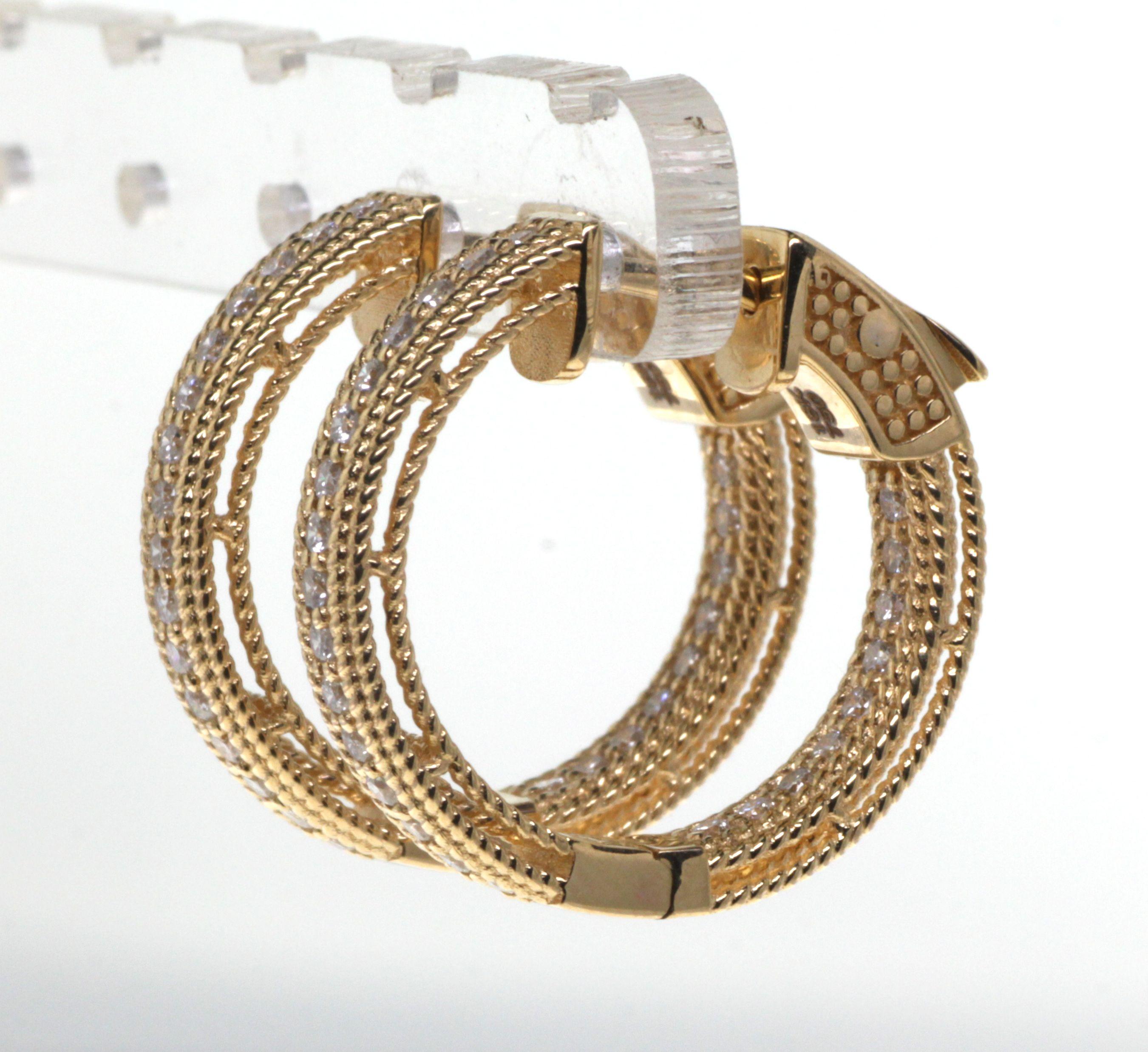 Women's or Men's 0.50 Carat Diamond Hoop Earrings in 18K Yellow Gold