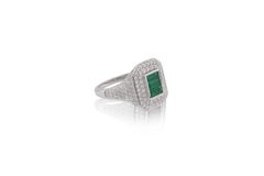 0.49 Carat Emerald with Diamond Ring in 18 Karat Gold