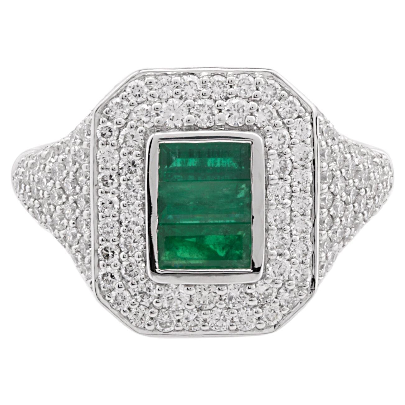 0.49 Carat Emerald with Diamond Ring in 18 Karat Gold