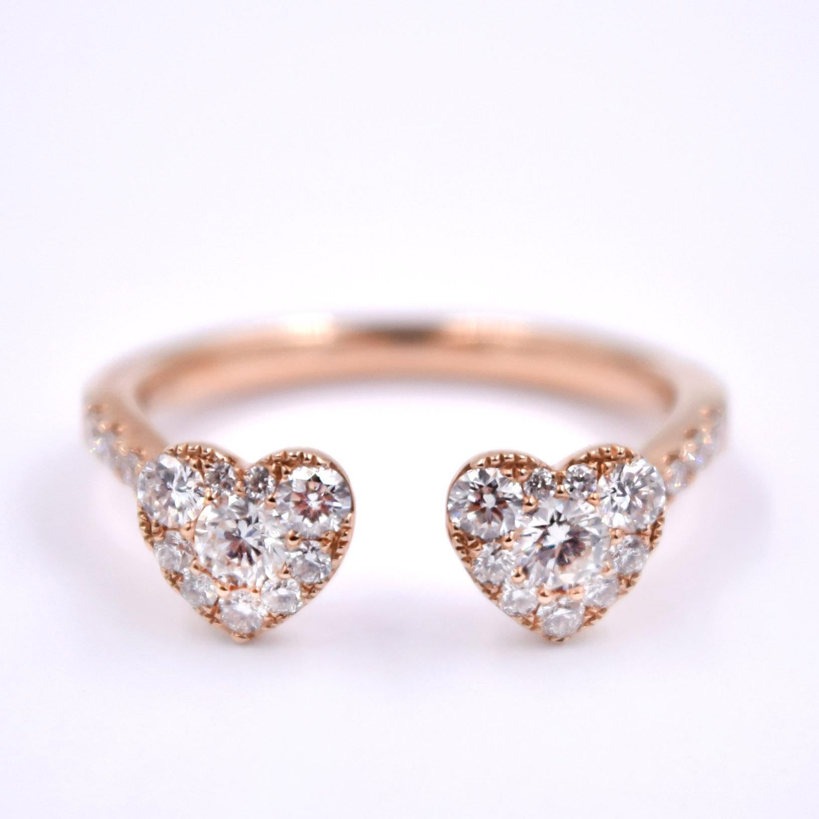 Contemporary 0.49 Carat Heart Cluster Diamond Promise Ring in 18 Karat Rose Gold For Sale