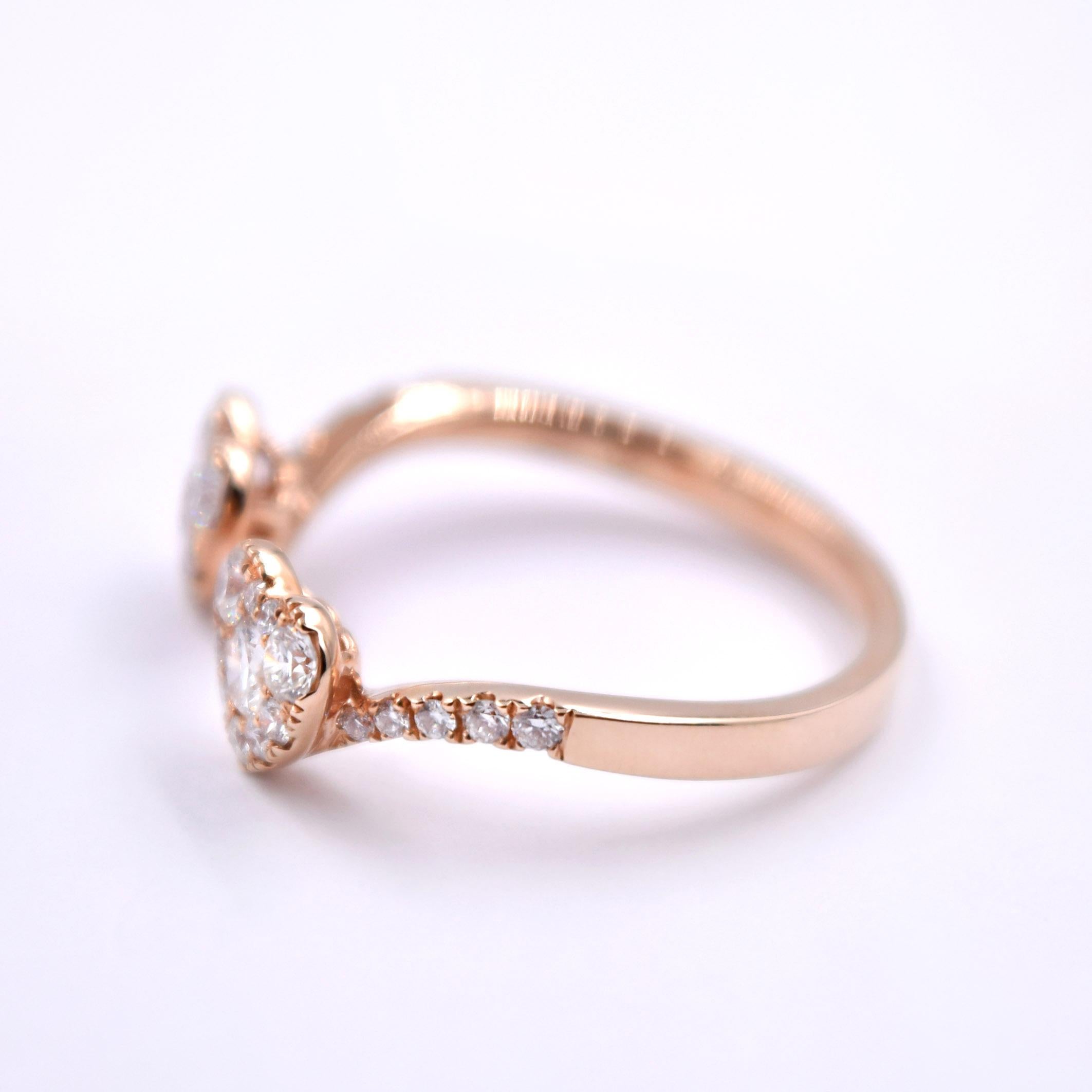 Round Cut 0.49 Carat Heart Cluster Diamond Promise Ring in 18 Karat Rose Gold For Sale