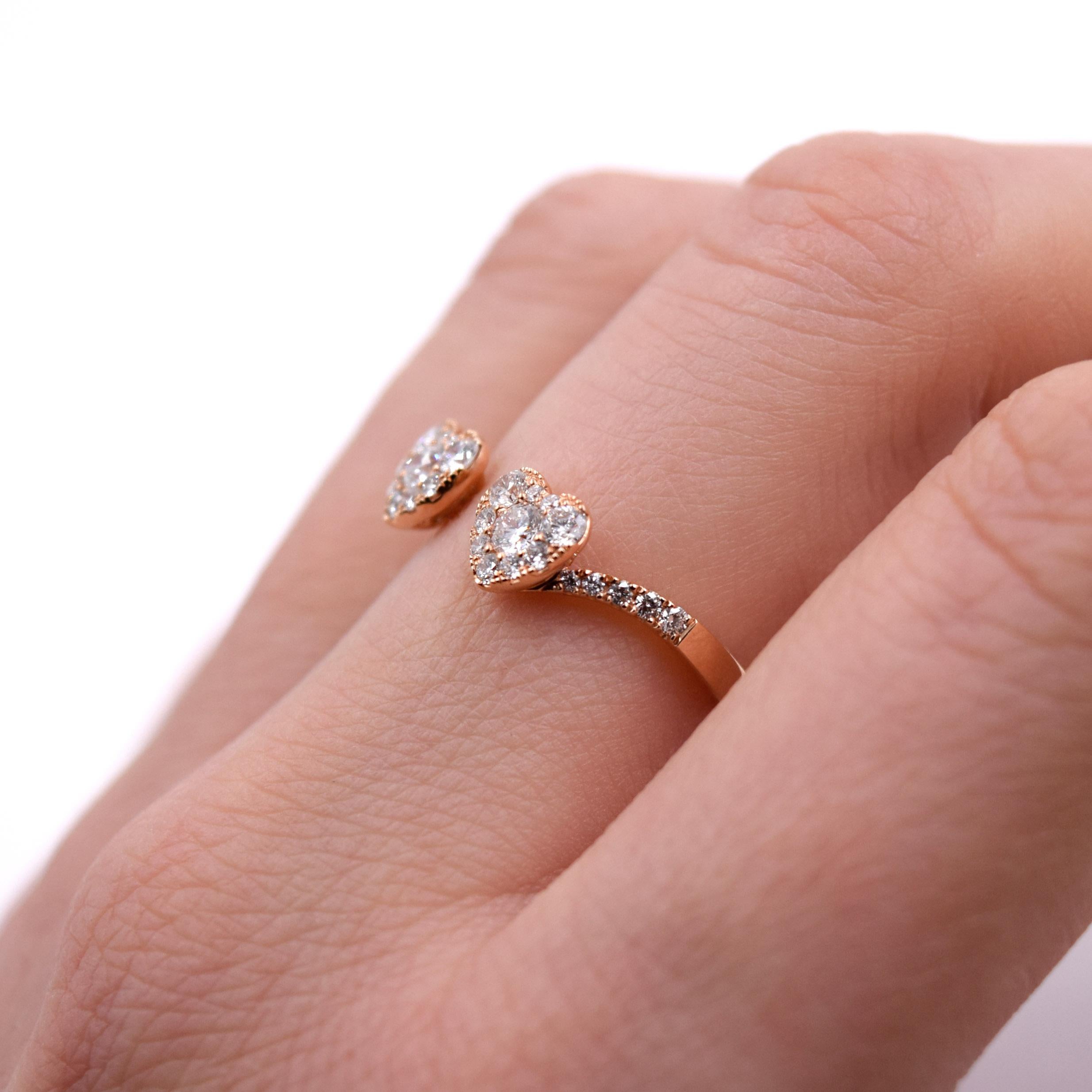Women's 0.49 Carat Heart Cluster Diamond Promise Ring in 18 Karat Rose Gold For Sale