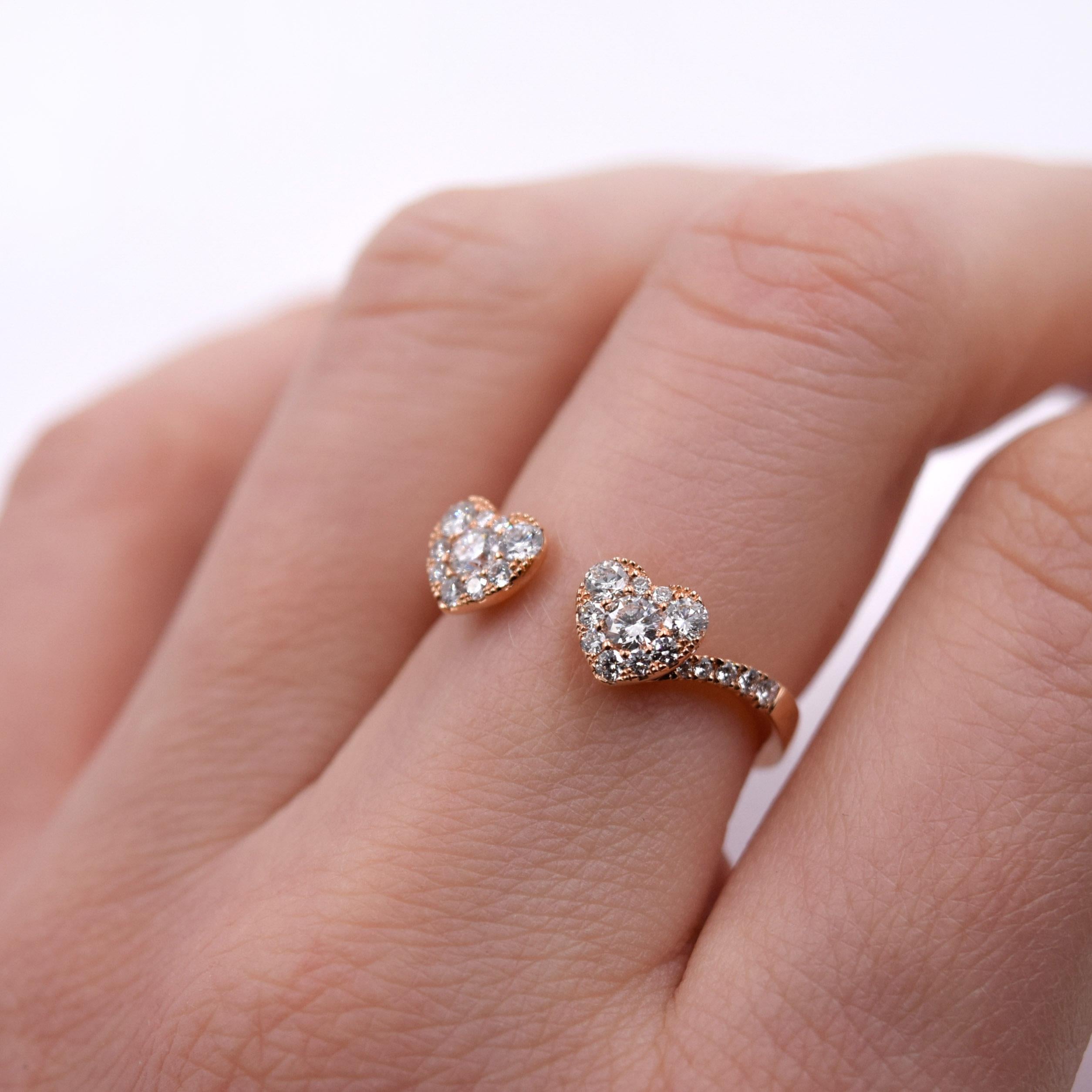 0.49 Carat Heart Cluster Diamond Promise Ring in 18 Karat Rose Gold For Sale 1