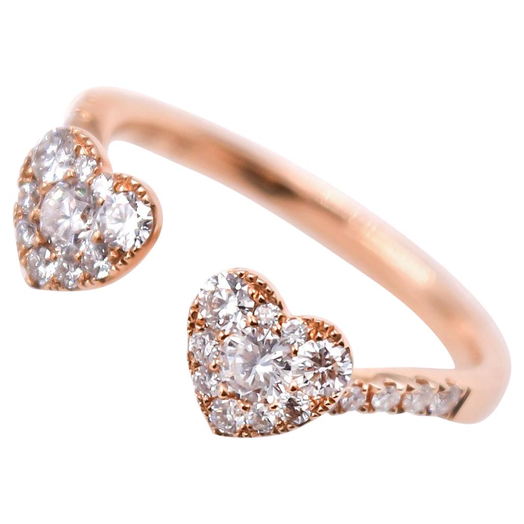 0.49 Carat Heart Cluster Diamond Promise Ring in 18 Karat Rose Gold For Sale