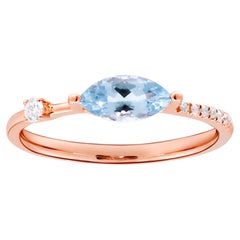 Vintage 0.49 Carat Marquise-Cut Aquamarine with Diamond Accents 14K Rose Gold Ring