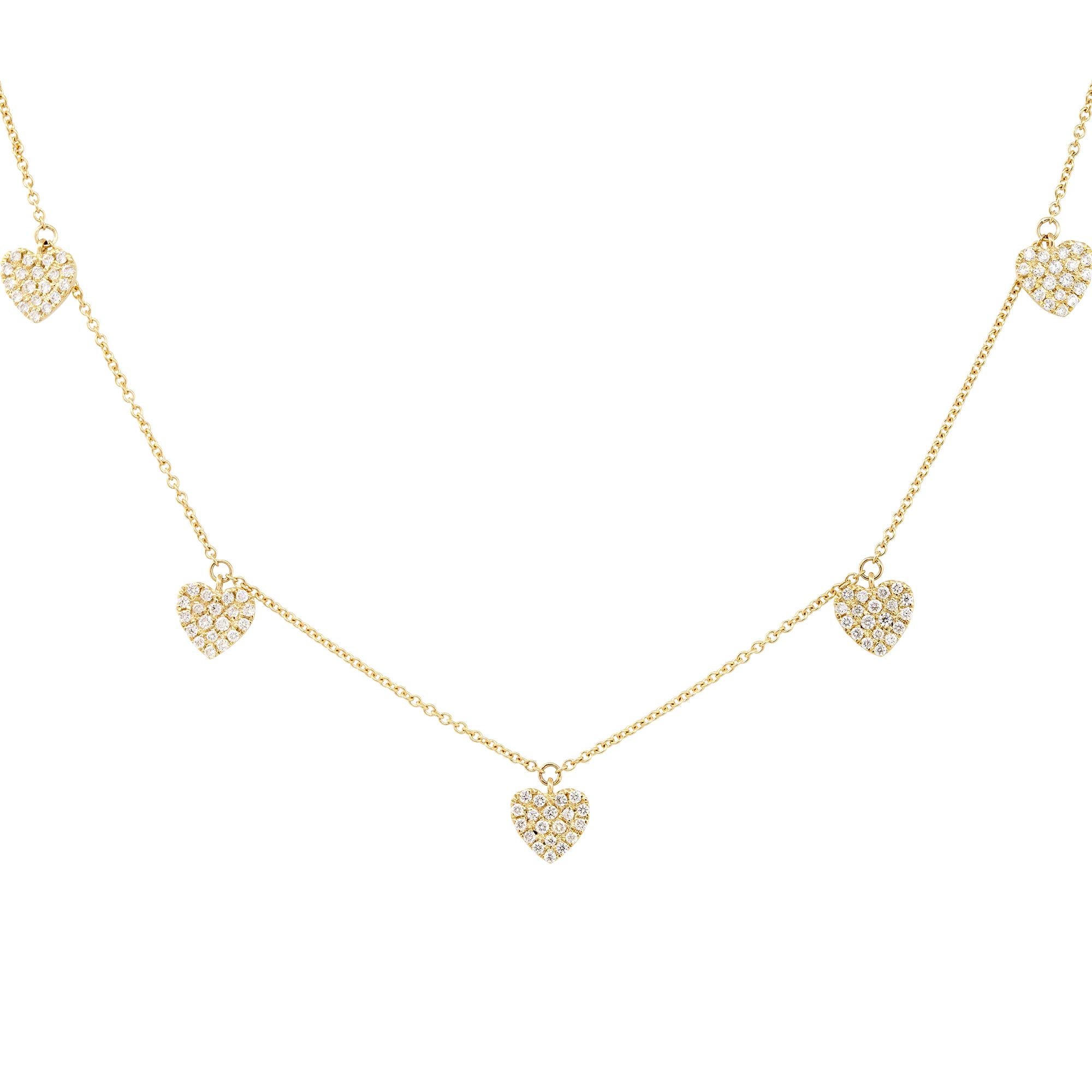 This 14 Karat Diamond Heart Station Necklace is the perfect addition for your jewelry collection! This necklace can be worn with other items of jewelry, or it can stand by itself, which makes this a very versatile piece to own. Another important