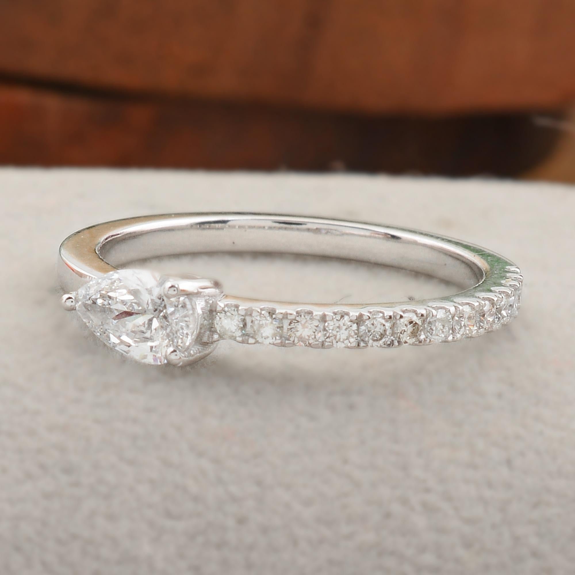 For Sale:  Natural 0.49 Carat SI Clarity HI Color Pear Diamond Band Ring 14k White Gold 4