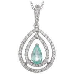 0.49 Carat Pear Shaped Paraiba Tourmaline Diamond Halo Pendant 18 Karat Gold