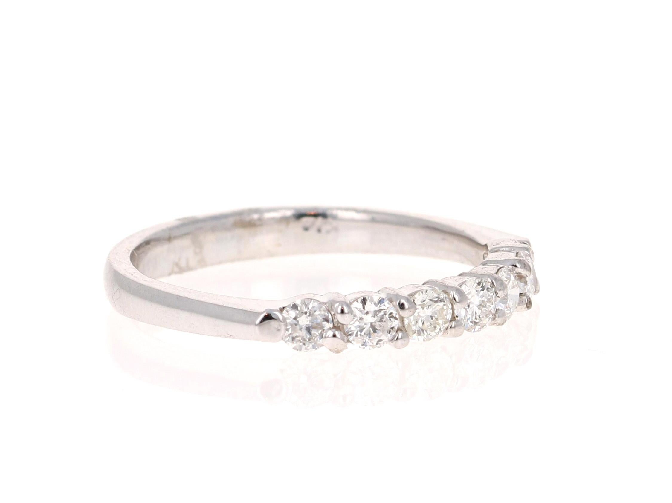 A beautiful band that can be worn as a single band or stack with other bands in other colors of Gold! 

This ring has 7 Round Cut Diamonds that weigh 0.49 Carats. The clarity and color of the diamonds are SI-F.

Crafted in 14 Karat White Gold and is