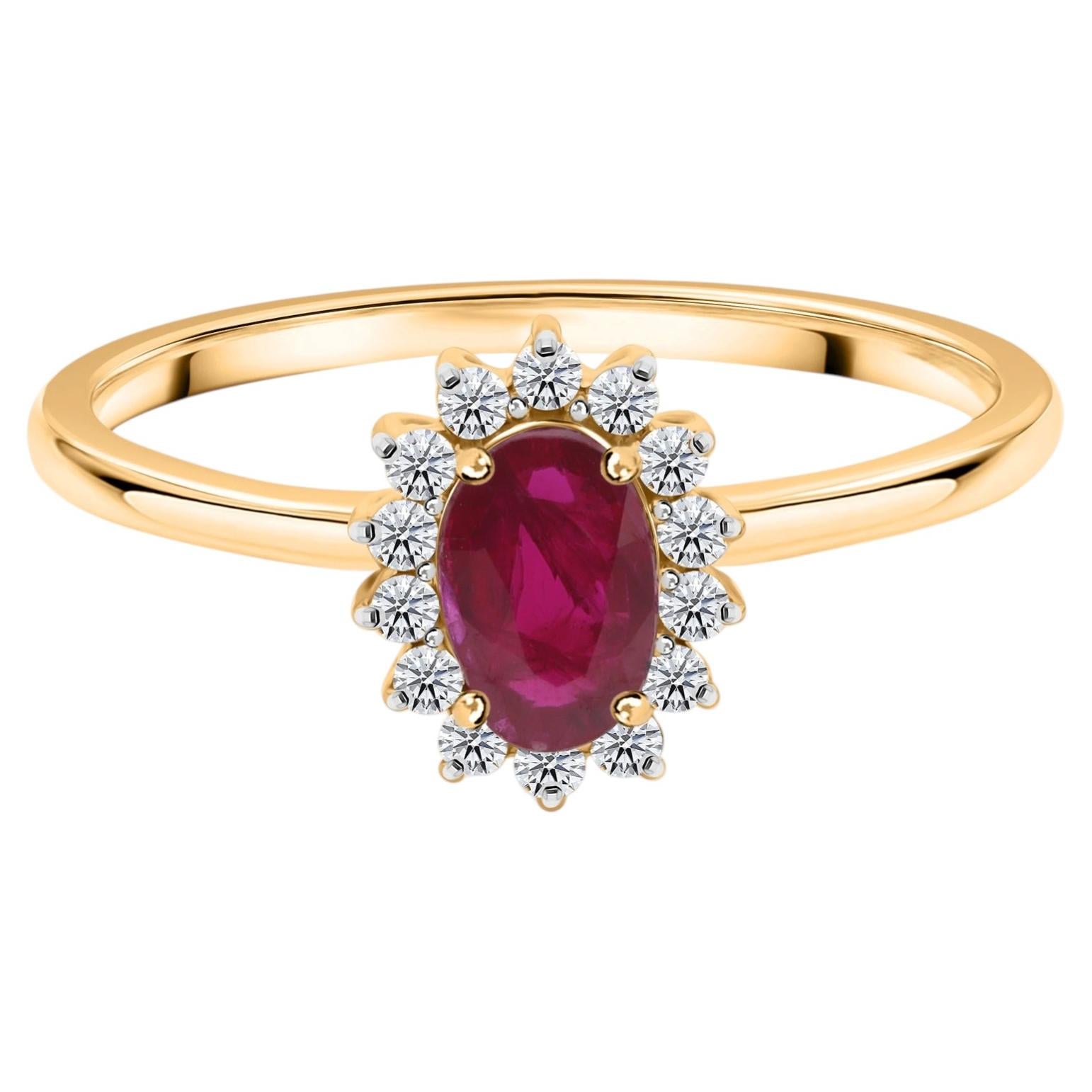0.49 Carat Ruby Gemstone 0.13 Carat SI/H Diamond Ring 18 Karat Yellow Gold