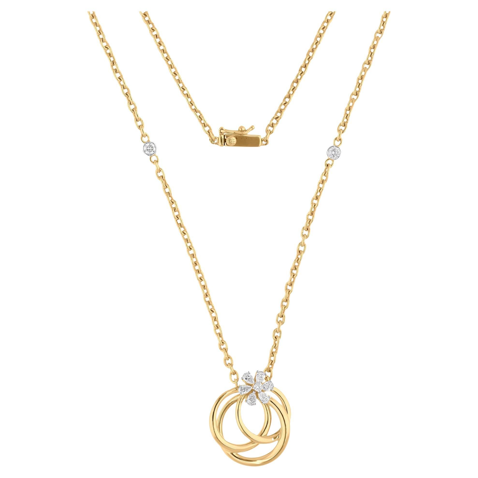 0.49 Carat SI/H Diamond Intertwined Circle Pendant Necklace 14K Yellow Gold