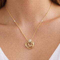 0.49 Carat SI/H Diamond Intertwined Circles Pendant Necklace 18K Yellow Gold