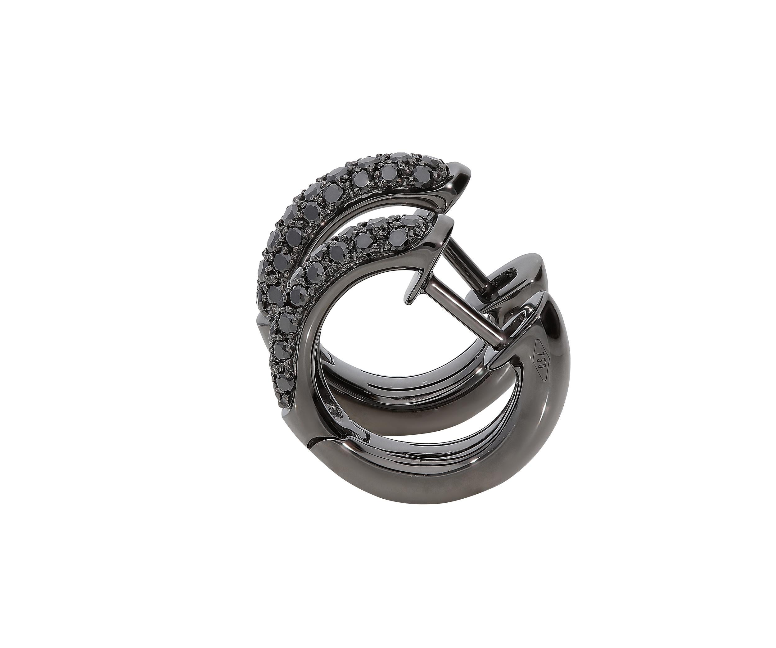 Contemporary 0.49 Carat Black Diamonds 18 Karat White Gold Small Hoop Earrings For Sale