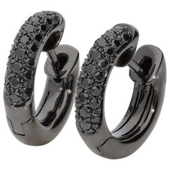 0.49 Carat Black Diamonds 18 Karat White Gold Small Hoop Earrings