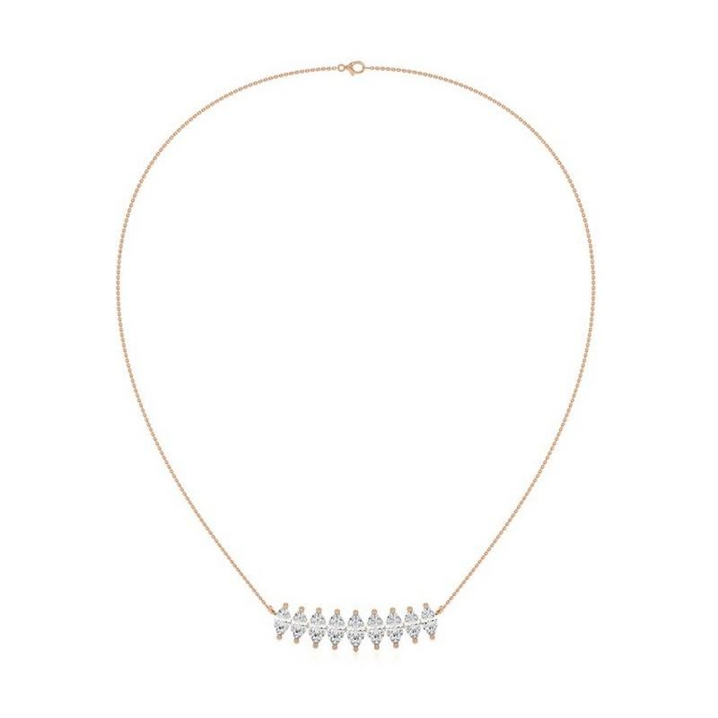 Overview:
The Classic Collection’s delicate necklace is a captivating and elegant piece, featuring 0.49 carats of marquise diamonds set in 14K rose gold. This necklace combines the romantic hue of rose gold with the brilliance of marquise diamonds,